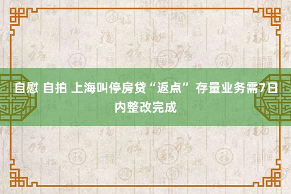 自慰 自拍 上海叫停房贷“返点” 存量业务需7日内整改完成