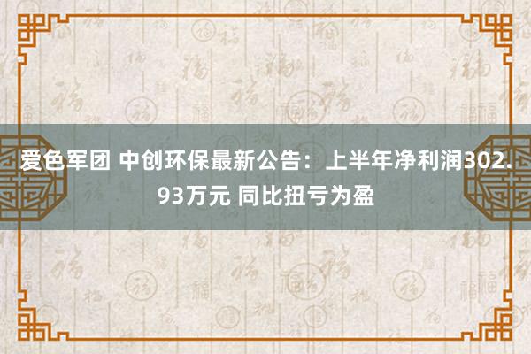 爱色军团 中创环保最新公告：上半年净利润302.93万元 同比扭亏为盈